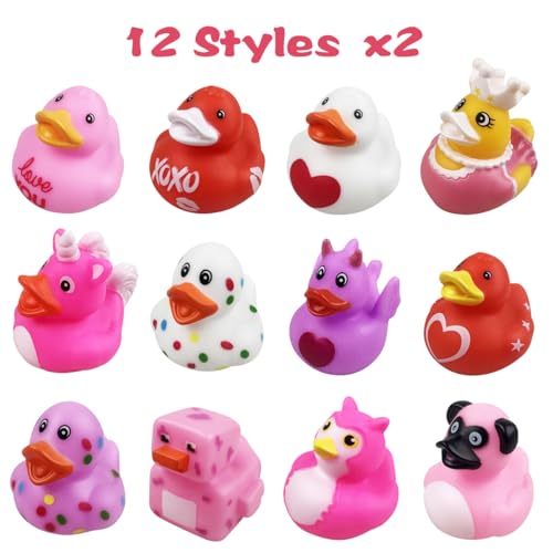 Anditoy 24 Pack Valentines Rubber Ducks Toys Bath Toys for Kids Toddlers Valentines Day Gifts School Class Classroom Prizes Party Favors - Image 5