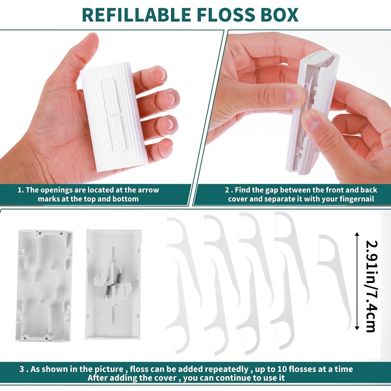 WLLHYF Portable Dental Floss Case Automatic Dental Floss Pick Organizer Case Travel Flosser Dispenser Storage Case Refillable Holder Boxes with 10 Floss Picks for Teeth Cleaning (White) - Image 3