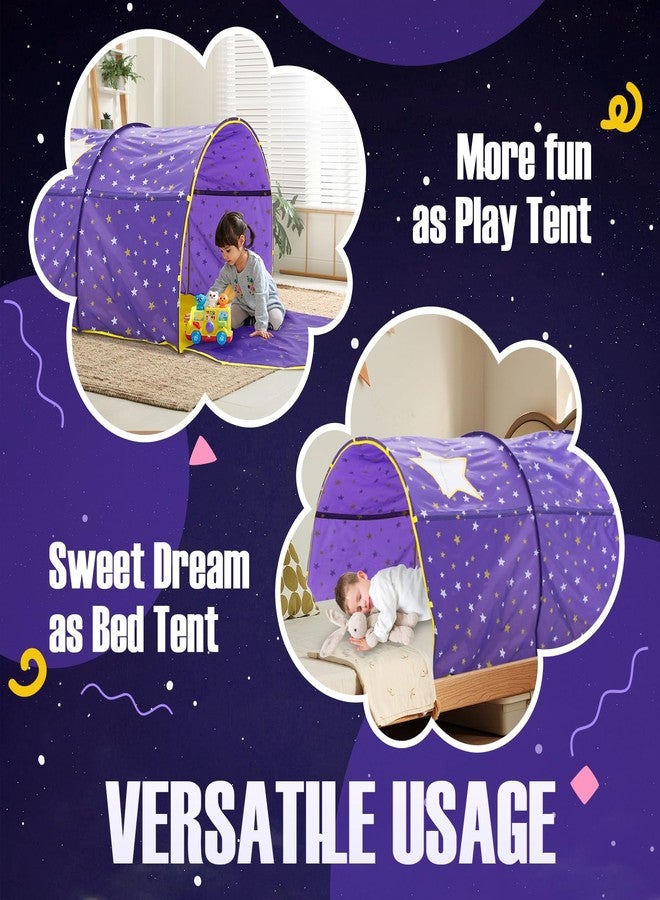 Alvantor Starlight Bed Canopy Dream Kids Play Tents Playhouse Privacy Space Twin Sleeping Indoor Stars Boys Girls Toddlers Pop Up Portable Frame Curtains Purple, Patent Pending - Image 4