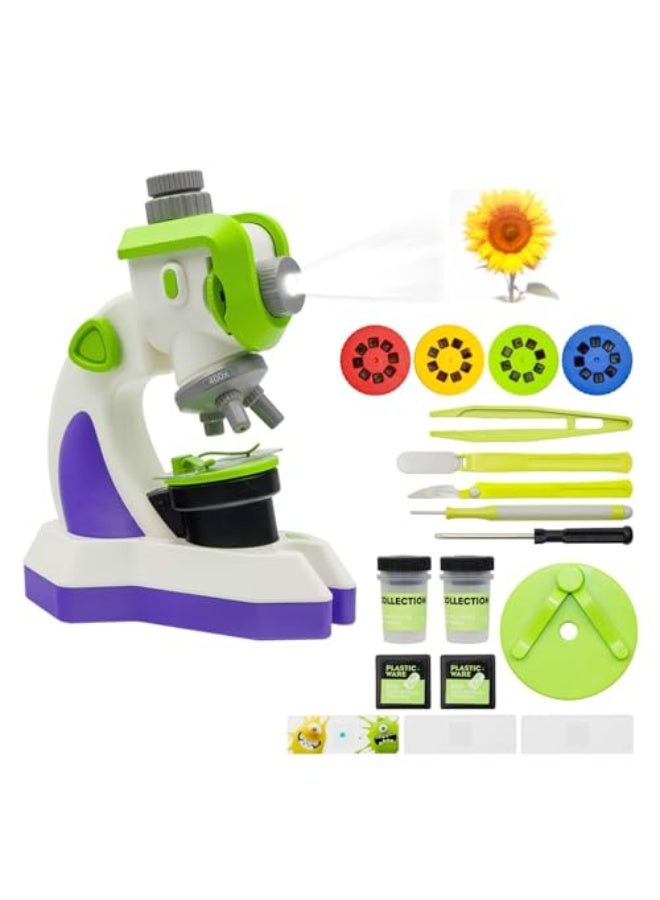 NALACAL Microscope for Kids, with Slideshow 32 Projector Patterns Science Toys Kit, LED Lighted&Slides 100X-1200X Magnification Specimens, Experiments Beginner Educational Set STEM, for Kids Ages 8+  - Image 1