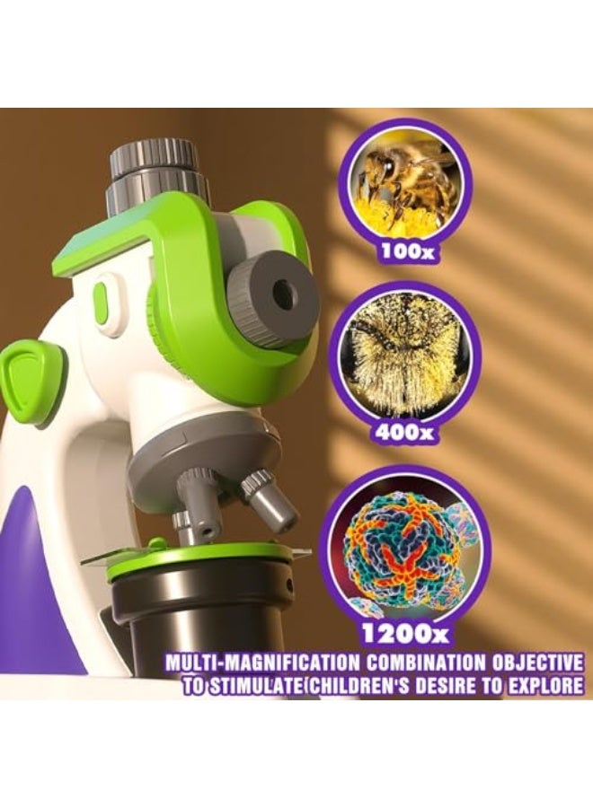 NALACAL Microscope for Kids, with Slideshow 32 Projector Patterns Science Toys Kit, LED Lighted&Slides 100X-1200X Magnification Specimens, Experiments Beginner Educational Set STEM, for Kids Ages 8+  - Image 2