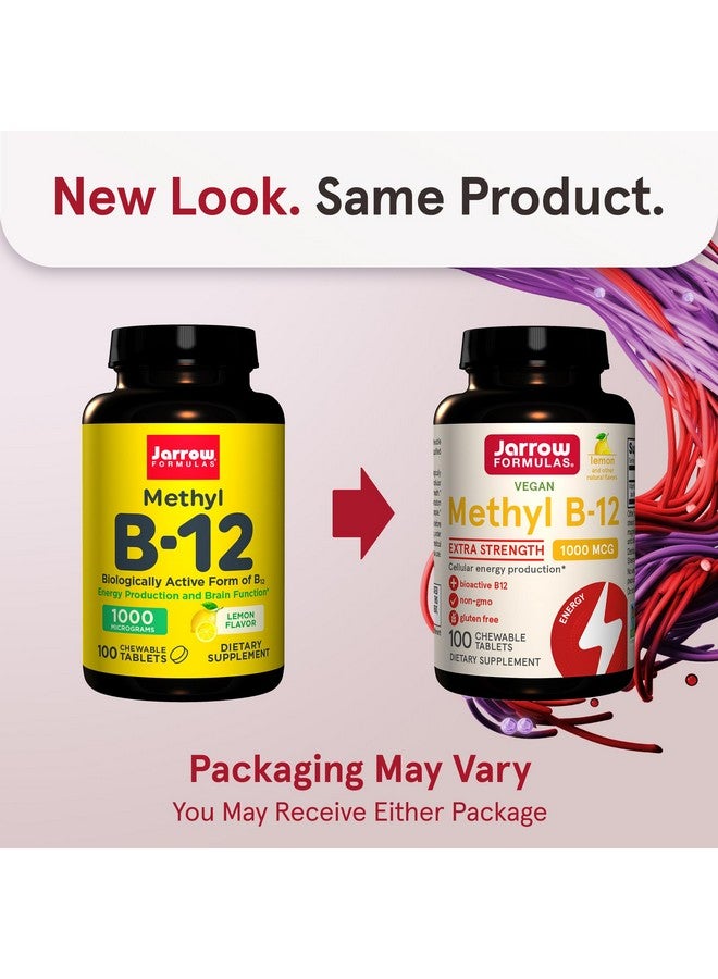 Jarrow Formulas Extra Strength Methyl B-12, Dietary Supplement for Cellular Energy Production, 100 Lemon-Flavored Chewable Tablets, Up to a 100 Day Supply - Image 2