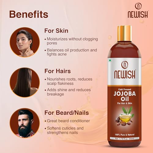 Newish Cold Pressed Jojoba Oil 200ml | 100% Pure & Unrefined Oil for Hair Growth, Face & Skin | Vitamin E Enriched, Lightweight Non Sticky | Natural Body Massage Oil for Men & Women - Image 2