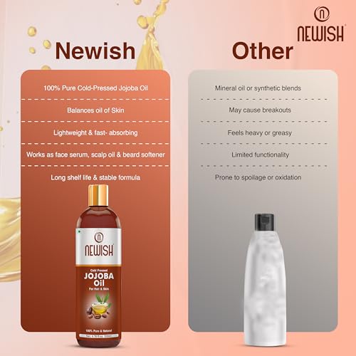 Newish Cold Pressed Jojoba Oil 200ml | 100% Pure & Unrefined Oil for Hair Growth, Face & Skin | Vitamin E Enriched, Lightweight Non Sticky | Natural Body Massage Oil for Men & Women - Image 5