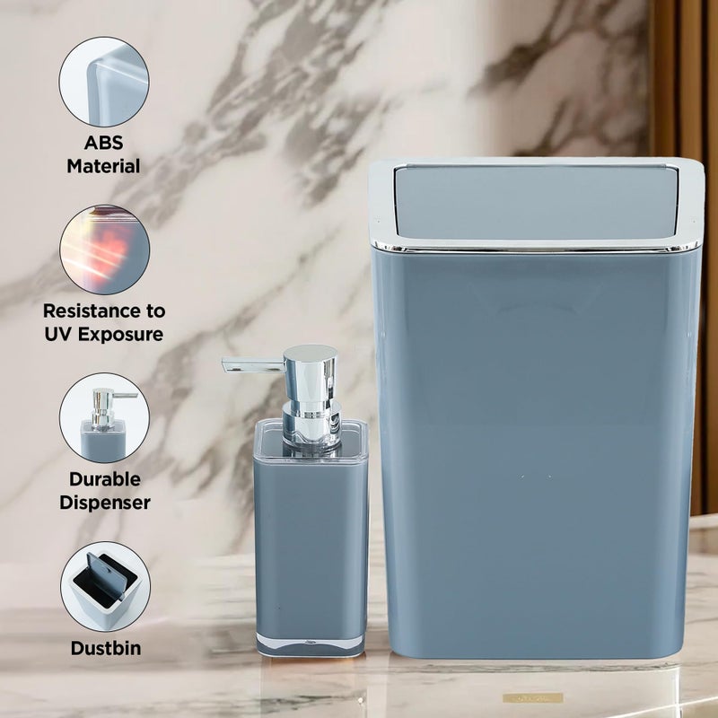 Homestic 4 Pcs ABS Bathroom Accessories Set | Includes Handwash Dispenser Set with Toothbrush Holder, Dish Tray & Dustbin | Bathroom & Kitchen Sink Accessories Set | Grey-KL-HA318-BS-GRY - Image 4