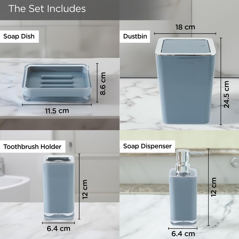 Homestic 4 Pcs ABS Bathroom Accessories Set | Includes Handwash Dispenser Set with Toothbrush Holder, Dish Tray & Dustbin | Bathroom & Kitchen Sink Accessories Set | Grey-KL-HA318-BS-GRY - Image 5