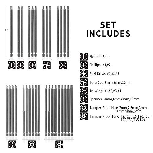 WINTOOLS 32PCS 6 Inches Extra Long Security Bit Set for Screwdrivers - Image 3