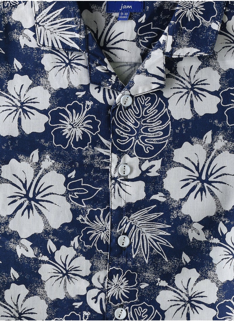 JAM Boys' Navy Blue Floral Print Cotton Shirt  - Image 3