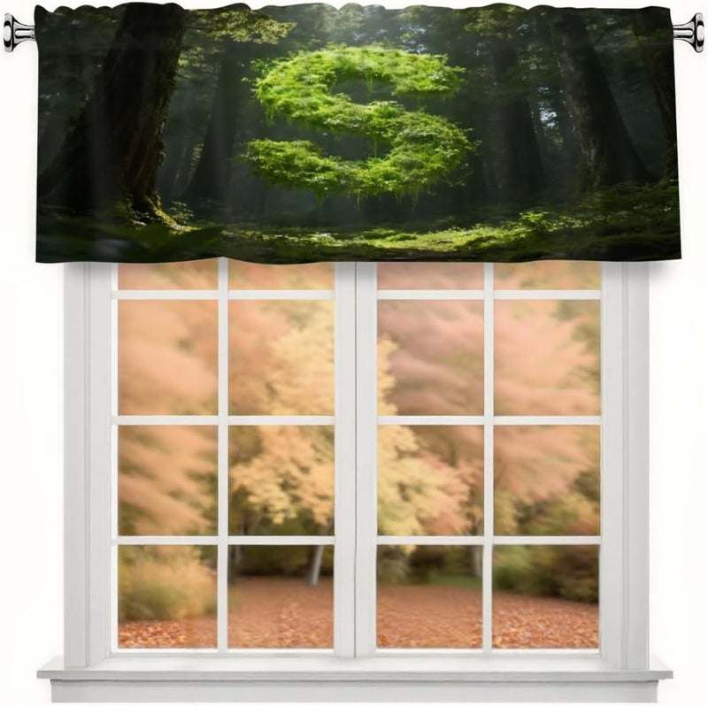 Green Plant Letter S Short Curtains 54x18in - Valance with Rod Pocket, Fits Standard/Decorative Rods, for Kitchen/Bathroom/Bedroom/Studio - Image 1