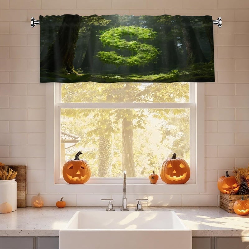 Green Plant Letter S Short Curtains 54x18in - Valance with Rod Pocket, Fits Standard/Decorative Rods, for Kitchen/Bathroom/Bedroom/Studio - Image 4