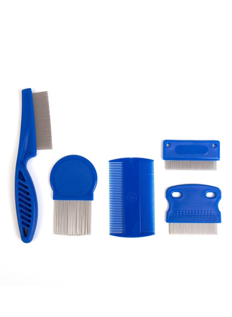 مجموعة 5 أمشاط لإزالة البراغيث والقراد، أمشاط عناية بأسنان مستديرة من الفولاذ المقاوم للصدأ للقطط والكلاب - Image 1