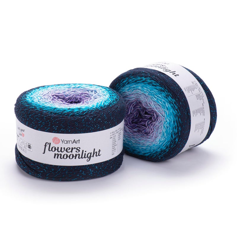 YarnArt Flowers Moonlight  Gradient Cotton Acrylic Yarn with Metallic Lurex 917oz 250g 1093 Yards  Shiny Multicolor Cake Yarn for Crochet Knitting Shawls  DIY Projects 3254