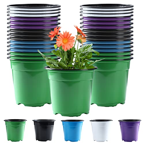 Oubest 30Pack Nursery Pots Plastic for Plants 5 inch Seedling Pots with Drainage Holes Multicolor Flower Seedling Transplanting - Image 1