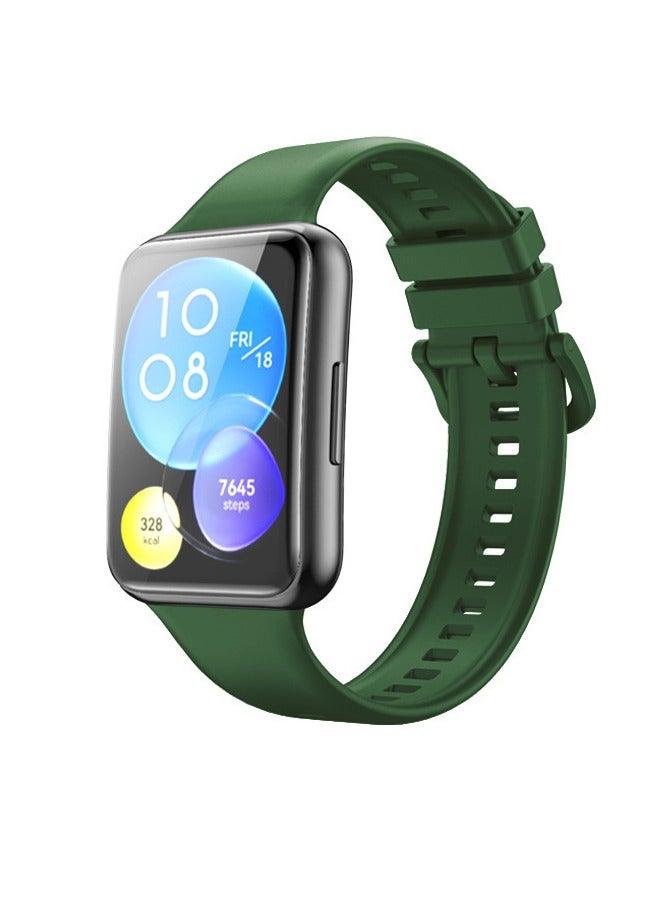 سوار كلاسيكي من السيليكون لساعة HUAWEI Watch Fit 2 باللون الأخضر - Image 1