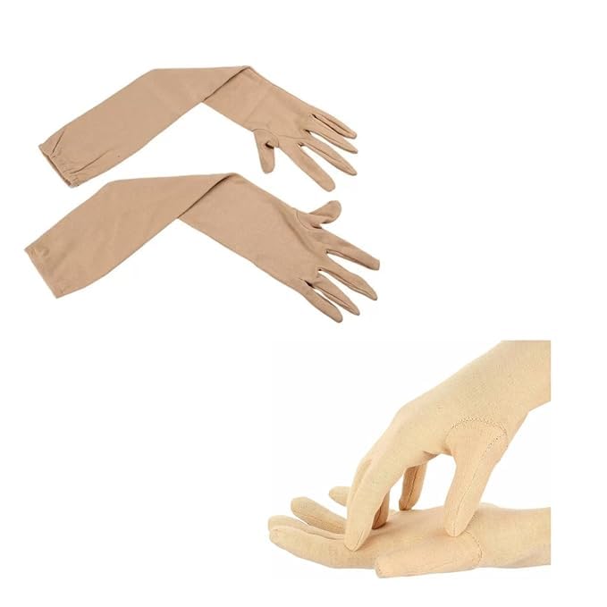 Tradehub® Men's & Women's Cotton Pollution and Sunburn Sunlight Protection Full Hand Gloves arm sleeves glove for Biking and Driving Summer glove Dust- Beige (Pack of 1 Pair, Skin) - Image 4