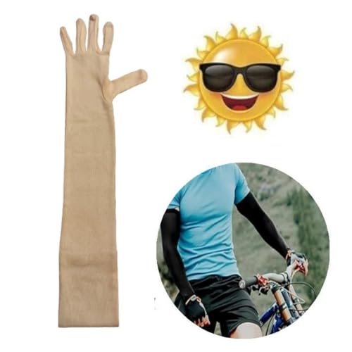 Tradehub® Men's & Women's Cotton Pollution and Sunburn Sunlight Protection Full Hand Gloves arm sleeves glove for Biking and Driving Summer glove Dust- Beige (Pack of 1 Pair, Skin) - Image 5