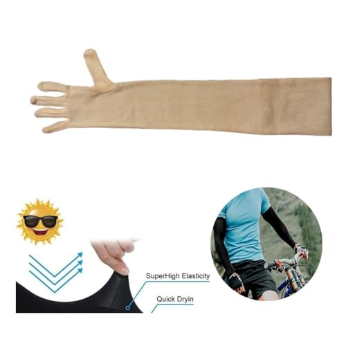 Tradehub® Men's & Women's Cotton Pollution and Sunburn Sunlight Protection Full Hand Gloves arm sleeves glove for Biking and Driving Summer glove Dust- Beige (Pack of 1 Pair, Skin) - Image 2