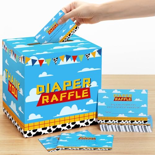 Heboland Boy Story Baby Shower Decorations Diaper Raffle Box with 50 Tickets CardsIts A Boy Story Baby Shower Theme Game - Image 1