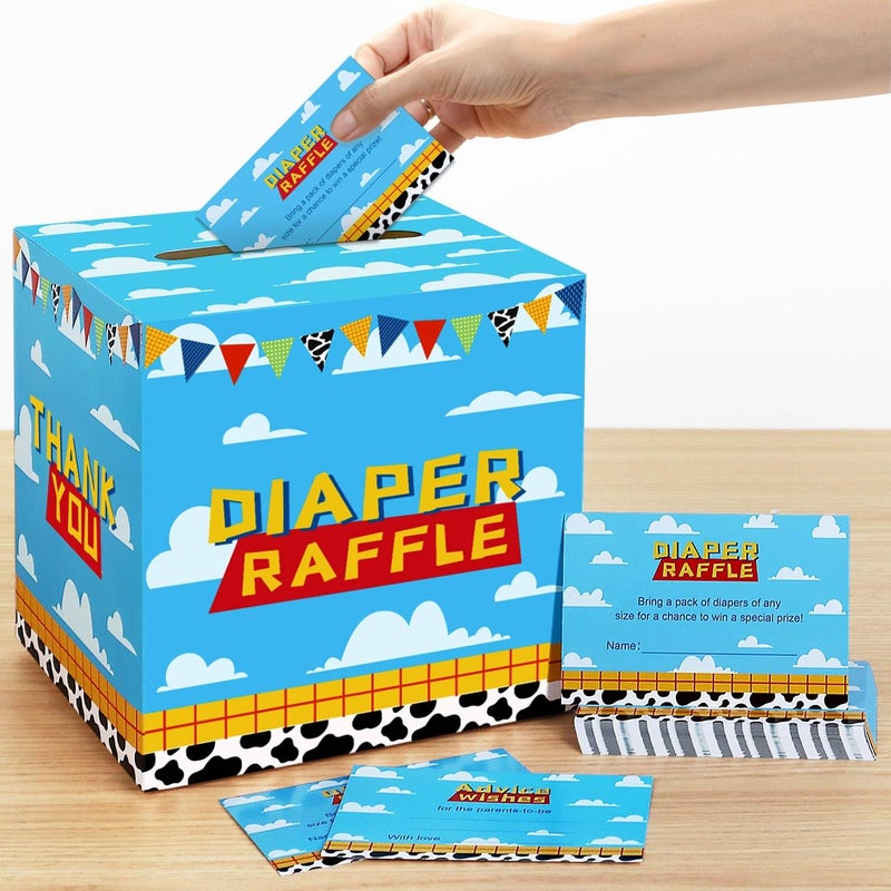 Heboland Boy Story Baby Shower Decorations Diaper Raffle Box with 50 Tickets CardsIts A Boy Story Baby Shower Theme Game - Image 2