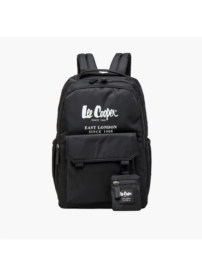 Lee Cooper Women Logo Print Backpack with Zip Closure and Attached Pouch - 45x14x30 cm