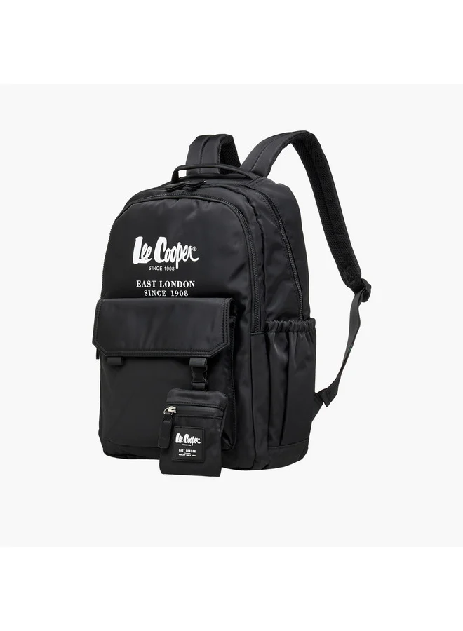 Lee Cooper Women Logo Print Backpack with Zip Closure and Attached Pouch - 45x14x30 cm
