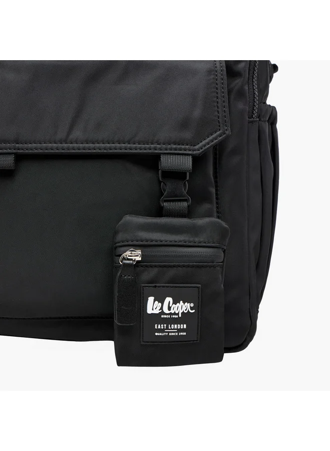 Lee Cooper Women Logo Print Backpack with Zip Closure and Attached Pouch - 45x14x30 cm