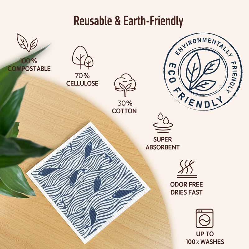 Augine Swedish Dishcloths, 5 Pack Swedish Dishcloths for Kitchen, Super Absorbent, Biodegradable, Quick Drying, Dishwasher Safe - Image 3
