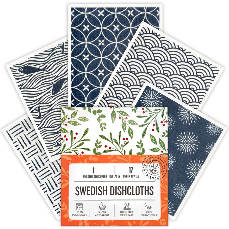 Augine Swedish Dishcloths, 5 Pack Swedish Dishcloths for Kitchen, Super Absorbent, Biodegradable, Quick Drying, Dishwasher Safe - Image 1