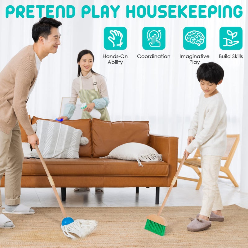 HELLOWOOD Kids Cleaning Set, 8 Pcs Wooden Housekeeping Play Set Includes Broom Mop Duster Dustpan Brushes Rag and Organizing Stand, Cleaning Toys Gift for Toddlers Girls Boys Age 3-6, Solid Beech Wood - Image 5
