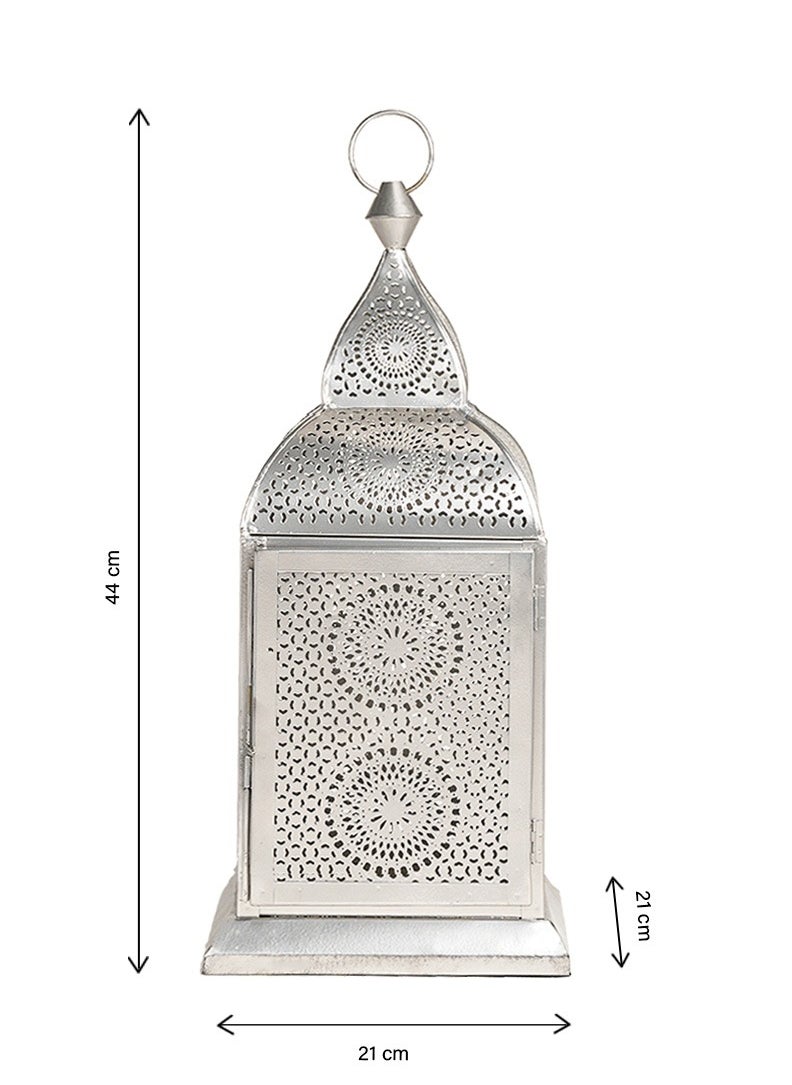 Hilalful HilalFul Handmade Chakra Medium Silver Decorative Candle Holder Lantern | For Home Decor in Eid, Ramadan, Wedding | Living Room, Bedroom, Indoor, Outdoor Decoration | Islamic Themed | Moroccan  - Image 2