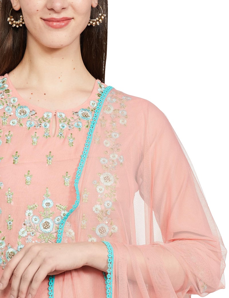 Biba WOMEN YARNDYED NARROW SALWAR KURTA DUPATTA(SKD7456E_PEACH_34) - Image 3
