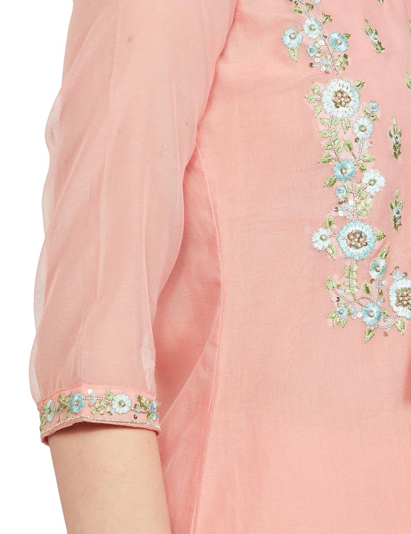 Biba WOMEN YARNDYED NARROW SALWAR KURTA DUPATTA(SKD7456E_PEACH_34) - Image 4
