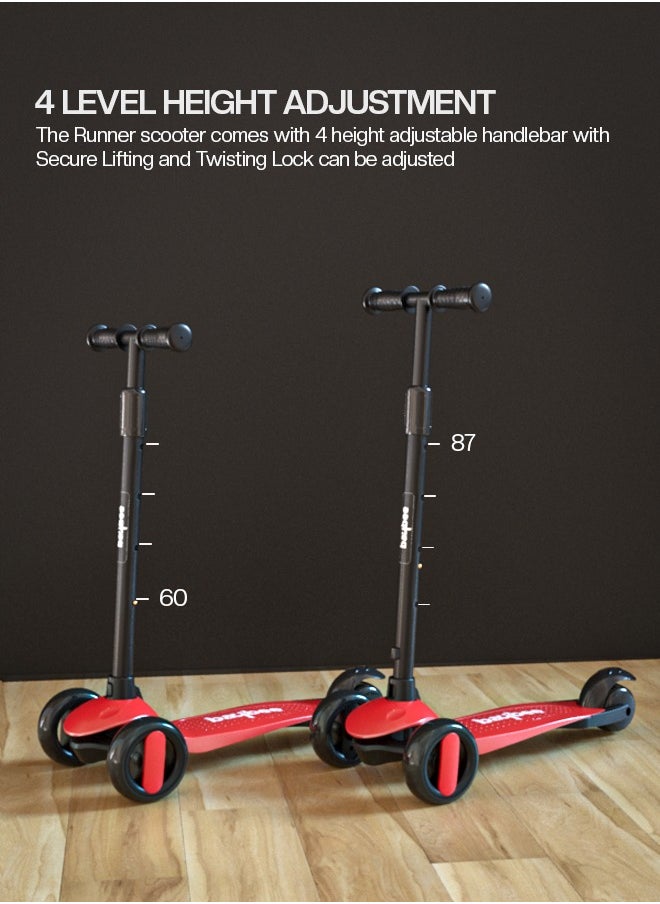 BAYBEE Alpha Skate Scooter For Kids 3 Wheel Kids Scooter With Foldable 4 Height Adjustable Handle Baby Scooter With Led Pu Wheels Smart Kick Scooter For Children'S 3 To 10 Years Boys Girls Red  - Image 4