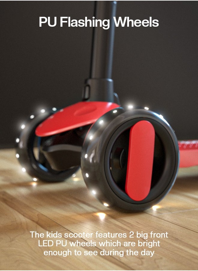 BAYBEE Alpha Skate Scooter For Kids 3 Wheel Kids Scooter With Foldable 4 Height Adjustable Handle Baby Scooter With Led Pu Wheels Smart Kick Scooter For Children'S 3 To 10 Years Boys Girls Red  - Image 3