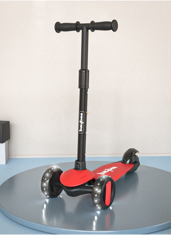 BAYBEE Alpha Skate Scooter For Kids 3 Wheel Kids Scooter With Foldable 4 Height Adjustable Handle Baby Scooter With Led Pu Wheels Smart Kick Scooter For Children'S 3 To 10 Years Boys Girls Red  - Image 1