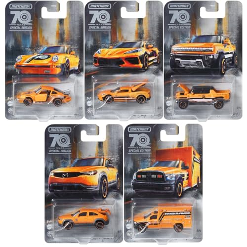 Matchbox 2023 70th Anniversary Special Edition Moving Parts Complete Set of 5 Diecast Vehicles from HMV12956A Release - Image 1