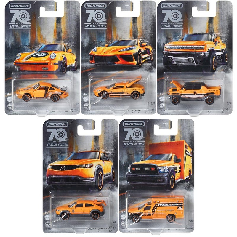 Matchbox 2023 70th Anniversary Special Edition Moving Parts Complete Set of 5 Diecast Vehicles from HMV12956A Release - Image 2