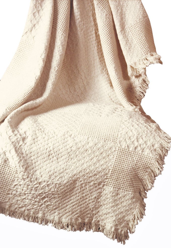 MANUAL TEXTURED BLOCKS FRINGED NATURAL 2LAYER THROW 46 X 60INCH