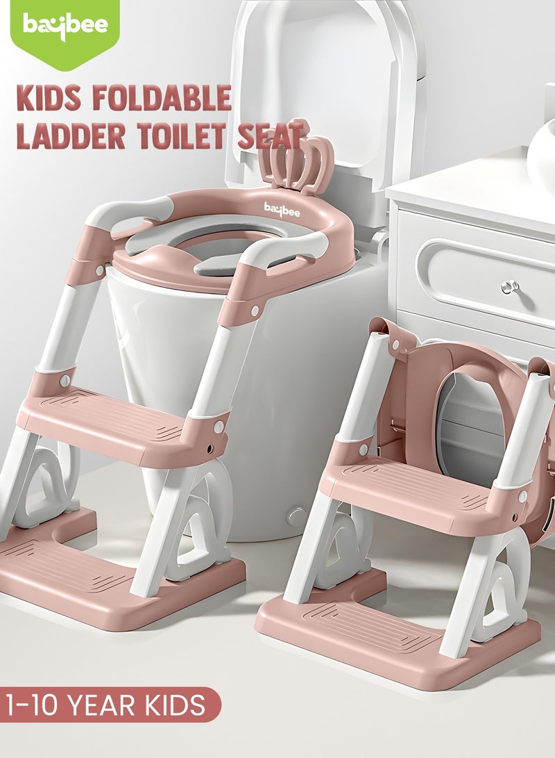 BAYBEE Royal Baby Potty Seat for Kids With Ladder For Western Toilets Kids Toilet Potty Training Seat For Baby With Handle Cushion Kids Potty Chair Kids Potty Seat For Baby Kids 1 To 10 Years Boy Girl Pink - Image 2