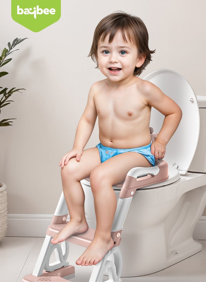 BAYBEE Royal Baby Potty Seat for Kids With Ladder For Western Toilets Kids Toilet Potty Training Seat For Baby With Handle Cushion Kids Potty Chair Kids Potty Seat For Baby Kids 1 To 10 Years Boy Girl Pink - Image 3