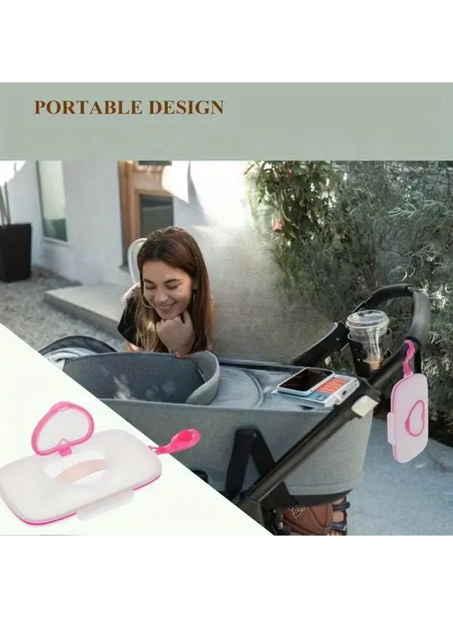 1pc Portable Wipes Dispenser With Heart Shaped Lid And Ergonomic Handle Travel Organizer - Image 1