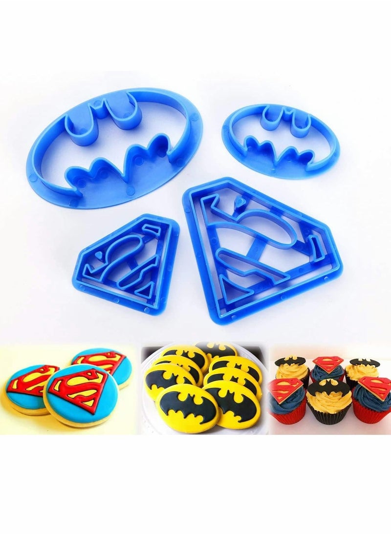 KASTWAVE - Superhero Superman Batman Cookie Cutters Mould Set of 4 Biscuit Pastry Fondant Cutters Cake Cupcake Decorating Tools for Kids and Adults - Image 1