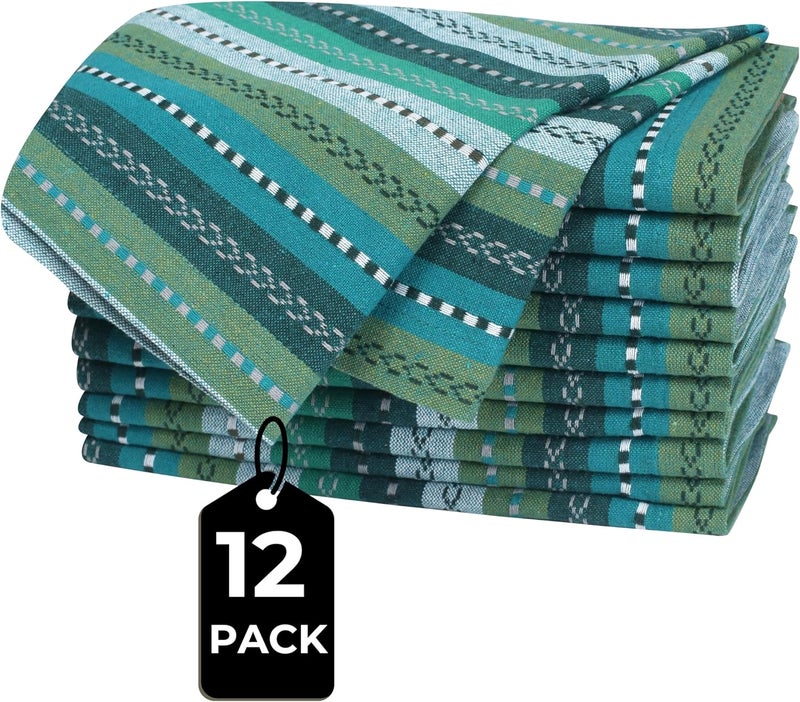 Bedding Craft Cotton Cloth Napkins Set of 12 18x18  Green Multi Salsa Stripe Dinner Napkins Reusable Machine Washable Table Napkins for Wedding Kitchen Decor Restaurants and Everyday Use - Image 2