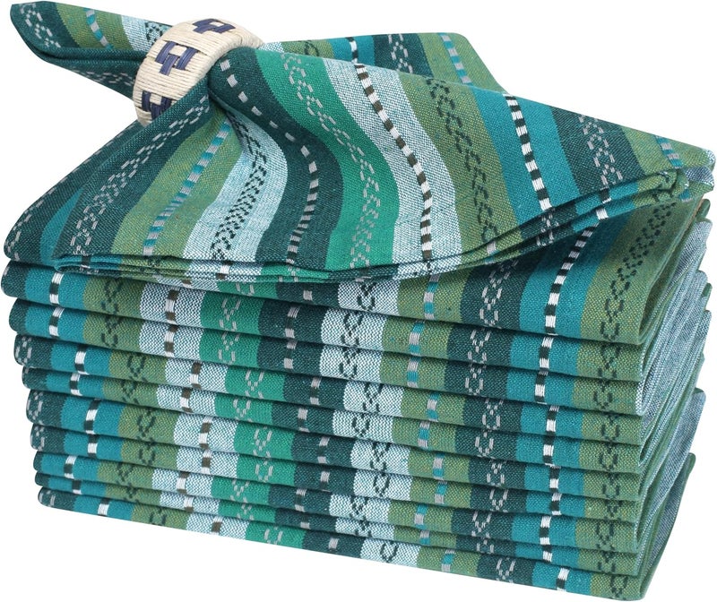 Bedding Craft Cotton Cloth Napkins Set of 12 18x18  Green Multi Salsa Stripe Dinner Napkins Reusable Machine Washable Table Napkins for Wedding Kitchen Decor Restaurants and Everyday Use - Image 1