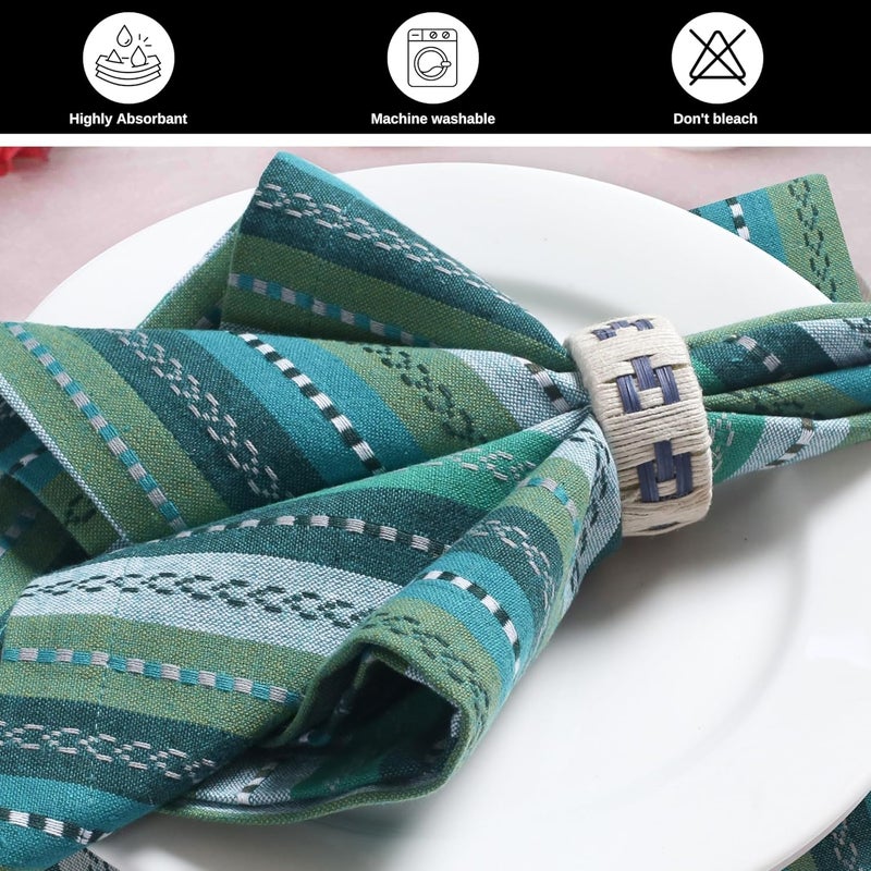 Bedding Craft Cotton Cloth Napkins Set of 12 18x18  Green Multi Salsa Stripe Dinner Napkins Reusable Machine Washable Table Napkins for Wedding Kitchen Decor Restaurants and Everyday Use - Image 5