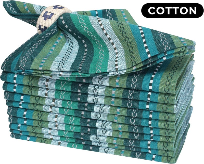 Bedding Craft Cotton Cloth Napkins Set of 12 18x18  Green Multi Salsa Stripe Dinner Napkins Reusable Machine Washable Table Napkins for Wedding Kitchen Decor Restaurants and Everyday Use - Image 3