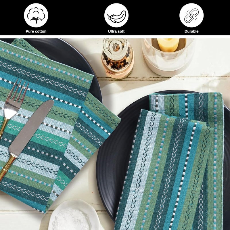 Bedding Craft Cotton Cloth Napkins Set of 12 18x18  Green Multi Salsa Stripe Dinner Napkins Reusable Machine Washable Table Napkins for Wedding Kitchen Decor Restaurants and Everyday Use - Image 4