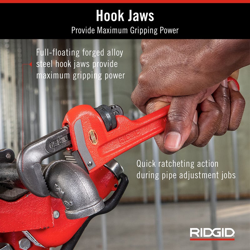 RIDGID 31010 Model 10 Heavy-Duty Straight Pipe Wrench, 10-inch Plumbing Wrench, Red, Black, 250mm (10in) - Image 5