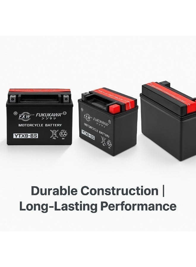 FUKUKAWA YTX9-BS Motorcycle Battery 12V 9Ah Conventional Powersports Battery with 6 Pack Electrolyte Acid Reliable Starting Power for Motorbike Scooter ATV Quad and Dirt Bike - Image 5