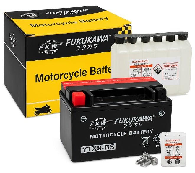 FUKUKAWA YTX9-BS Motorcycle Battery 12V 9Ah Conventional Powersports Battery with 6 Pack Electrolyte Acid Reliable Starting Power for Motorbike Scooter ATV Quad and Dirt Bike